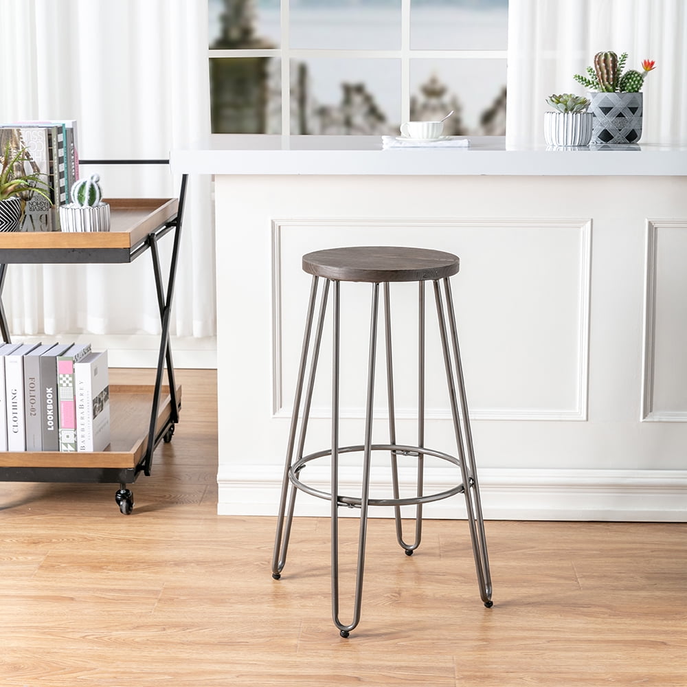 30" Quinn Natural Metal and Wood Backless Barstool