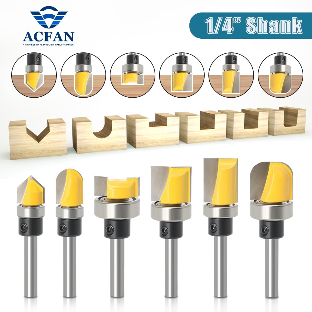 ACFAN 1/4 Shank Router Bit Set With Bearing Trimming Bit Straight ...