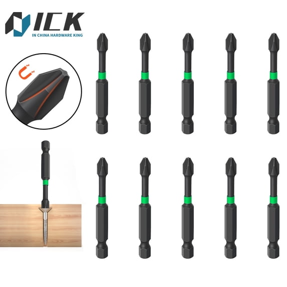 ACFAN 10-Piece Magnetic Anti-Slip Screwdriver Bits with 1-Piece Magnetize Corrector Tool, 1/4 inch Hex Shank PH2 Phillips Screw Head 25-150mm Long Electric Cross Drill Bit Set