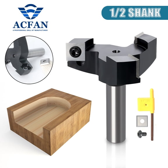 ACFAN CNC Spoilboard Surfacing Router Bit, 1/2" Shank 2-3/8" Cutting Diameter, Insert Carbide Slab Flattening Router Bit Planing Bit Wood Planer Bit
