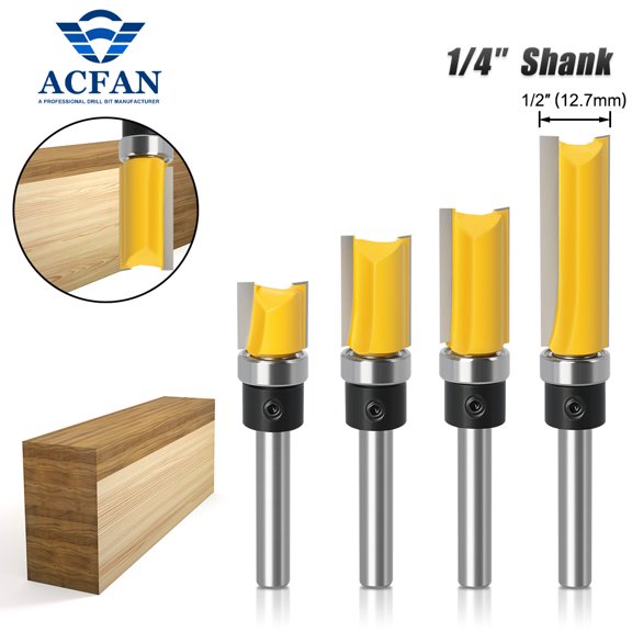 ACFAN Pattern Flush Trim Router Bits 1/4 Shank, Bottom Bearing Pattern Router bit Set, 1/4 Flush Trim Cut Router Bits, Handy, Durable & Sharp for Home DIY