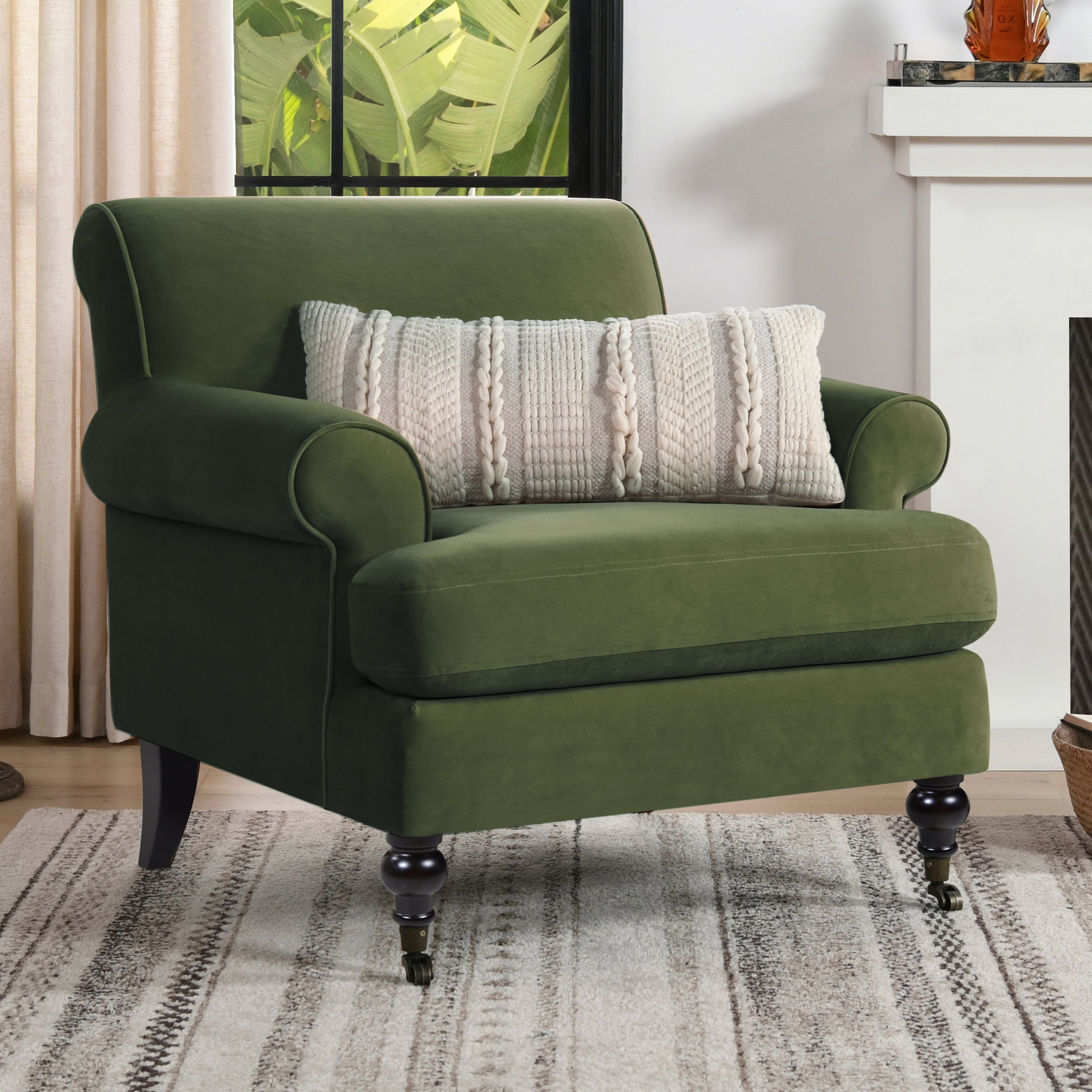 ACG Green Group Inc. Alana 38" Lawson Accent Arm Chair Metal Casters Olive Green Performance ...