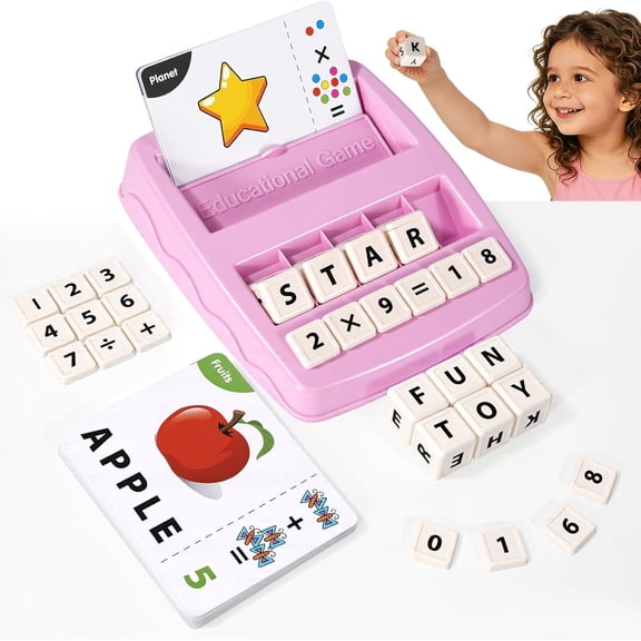 ACGROW Educational & Learning Toys for Kids, 3-8 Years Old Matching Games with Letter & Math Flash Cards, Christmas Birthday Gifts for Preschool Boys Girls Grandkids- Pink