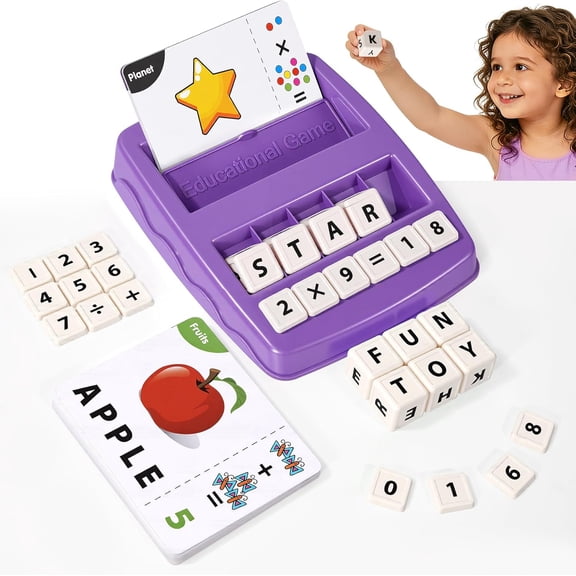 ACGROW Educational & Learning Toys for Kids, 3-8 Years Old Matching Games with Letter & Math Flash Cards, Christmas Birthday Gifts for Preschool Boys Girls Grandkids - Purple