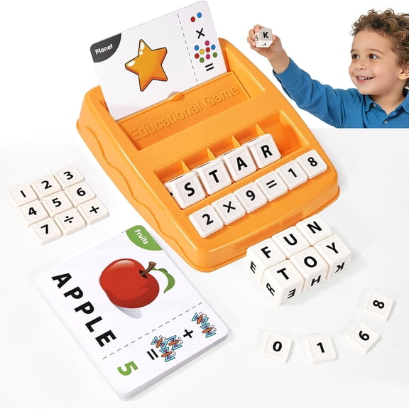 ACGROW Educational & Learning Toys for Kids, 3-8 Years Old Matching Games with Letter & Math Flash Cards, Christmas Birthday Gifts for Preschool Boys Girls Grandkids - Yellow