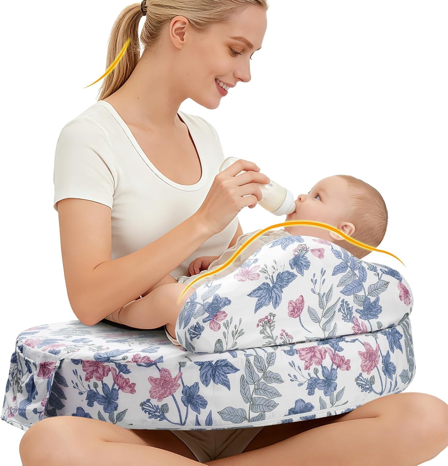 ACGROW Nursing Pillow - Memory Foam Bottle & Breastfeeding Pillow with Safety Fence - Ergonomic Support, with Wider Breast Feeding Cushion, Adjustable, Removable Cover, Baby Safety Certified Violet