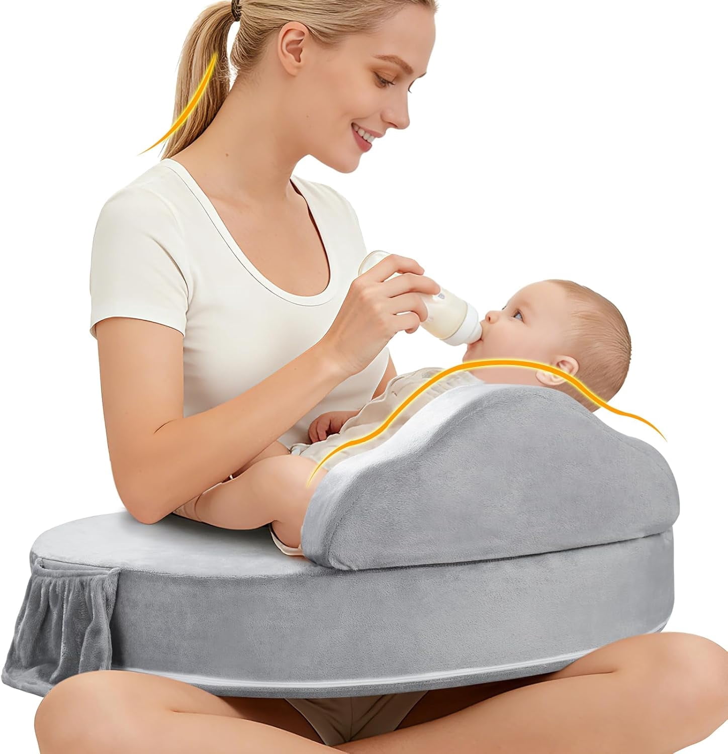 ACGROW Nursing Pillow - Memory Foam Bottle & Breastfeeding Pillow with Safety Fence - Ergonomic Support, with Wider Breast Feeding Cushion, Adjustable, Removable Cover, Baby Safety Certified Gray