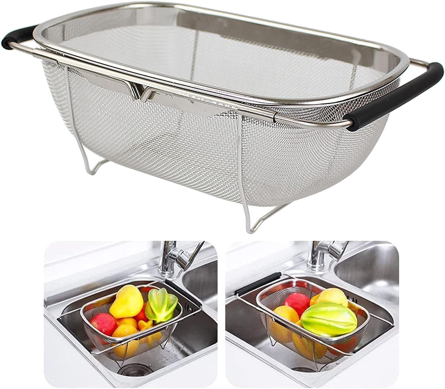ACHAL 4 Quart Stainless Steel OverTheSink Colander Expandable Oval ...