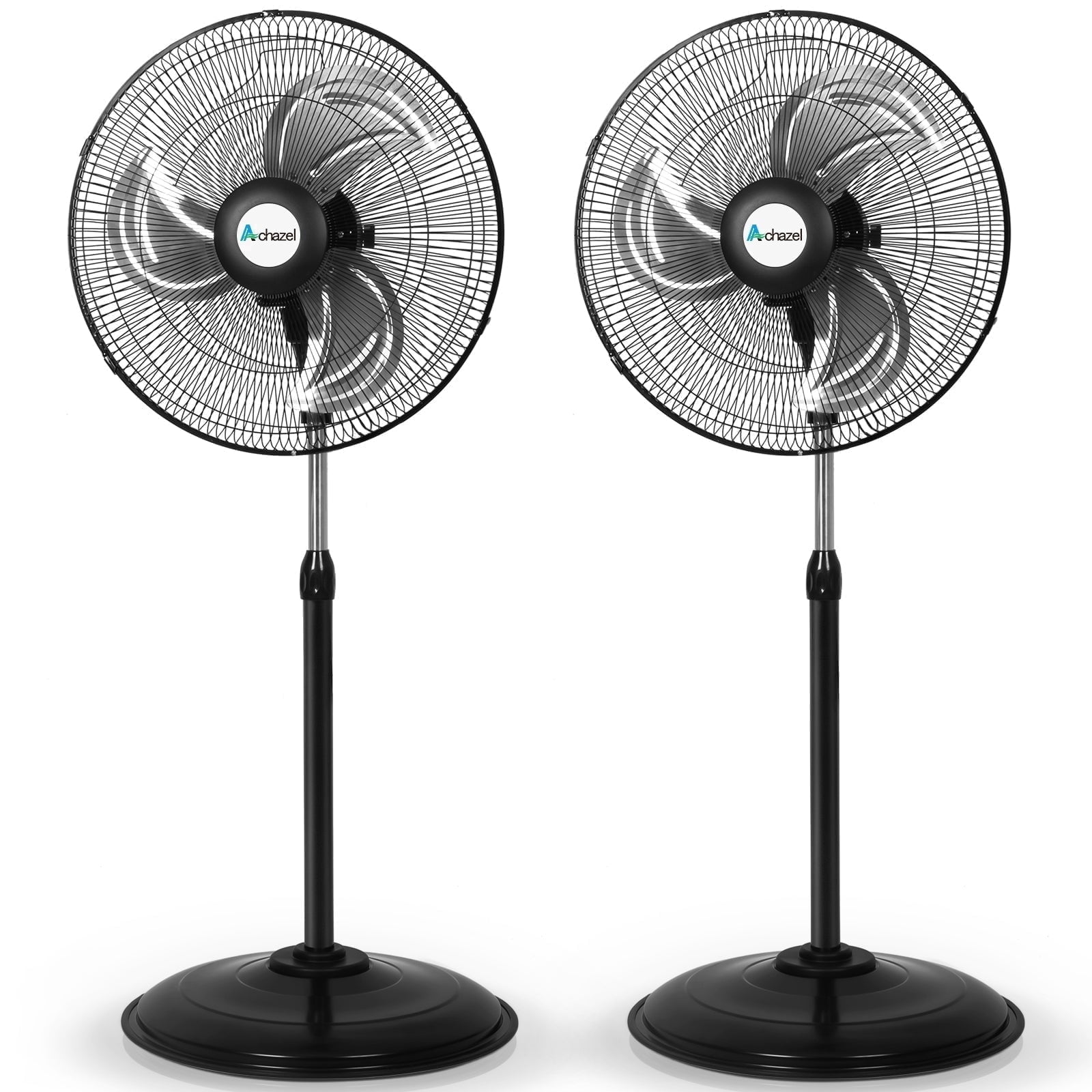 ACHAZEL 18" High Velocity Pedestal Fan, 3-Speed Oscillating Metal Shop Fan with Aluminum Blades, Adjustable Industrial Standing Fan for Garage and Commercial, 2 Pack