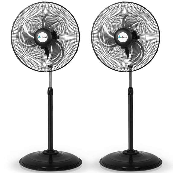 ACHAZEL 2 Pack 18" Oscillating Pedestal Fan, 3 Speeds Heavy Duty Industrial Standing Fan with Aluminum Blades Adjustable Height for Commercial Garage