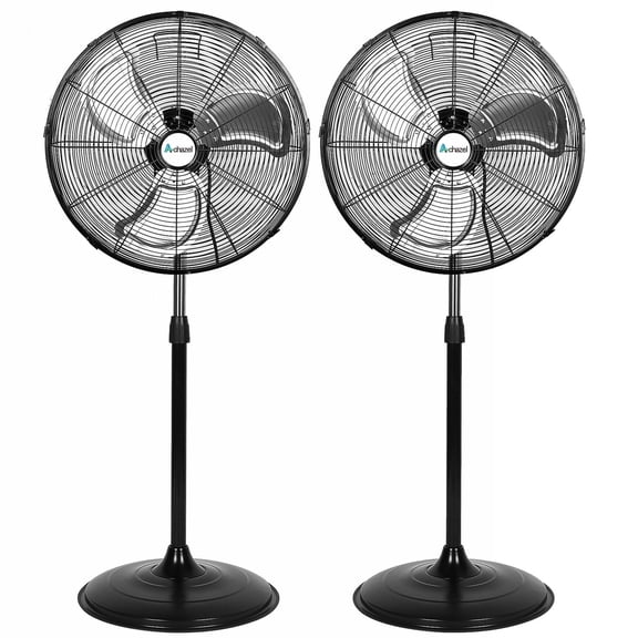 ACHAZEL 20" High Velocity Pedestal Fans, 3-Speed Oscillating Industrial Standing Fans with Aluminum Blades for Garage & Warehouse, 2 Pack