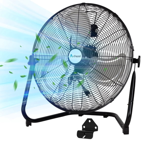 ACHAZEL 20 inch Metal Floor Fan, 4650 CFM 3-Speed Air Circulator Fan with 360 Tilt & Wall Mount for Garage Shop Greenhouse