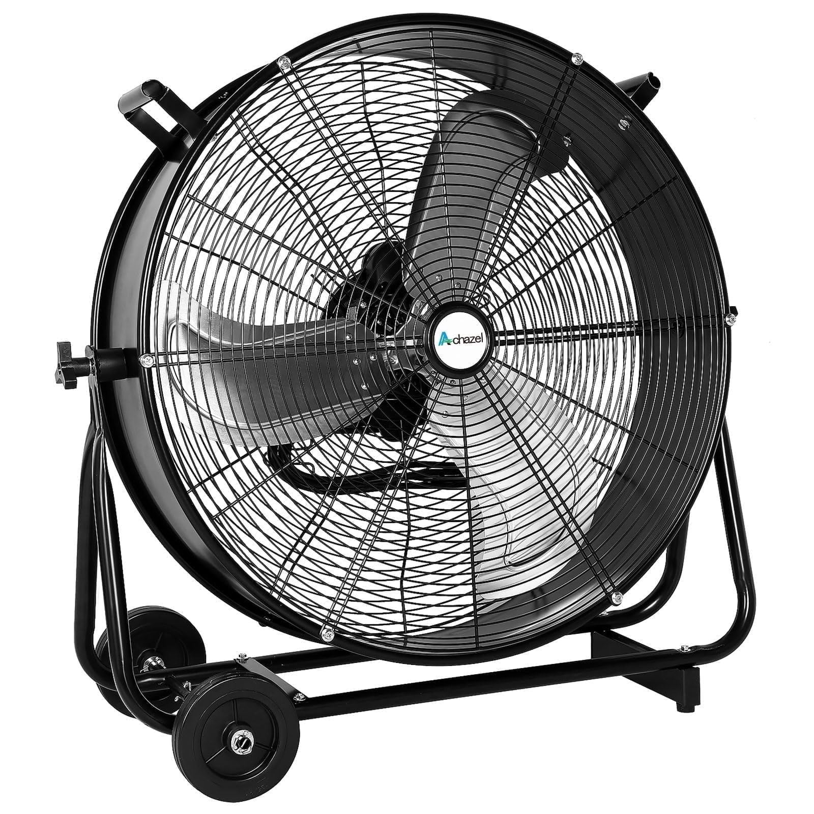 Achazel 24 Inch Industrial Drum Fan, 3-Speed Heavy Duty 8100 CFM Air Circulation High Velocity Floor Fan for Warehouse Workshops Garage Cooling Black