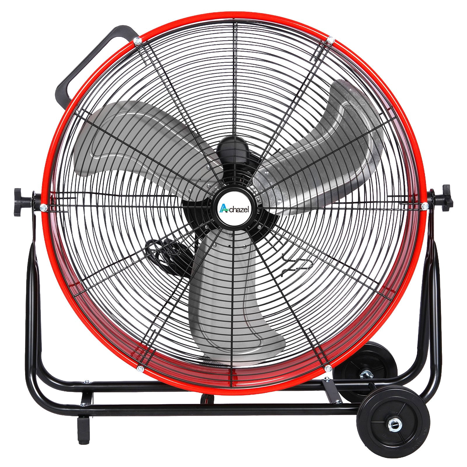 Achazel 24 Inch Industrial Drum Fan, 3-Speed Heavy Duty 8100 CFM Air Circulation High Velocity Floor Fan for Warehouse Workshops Garage Cooling Red