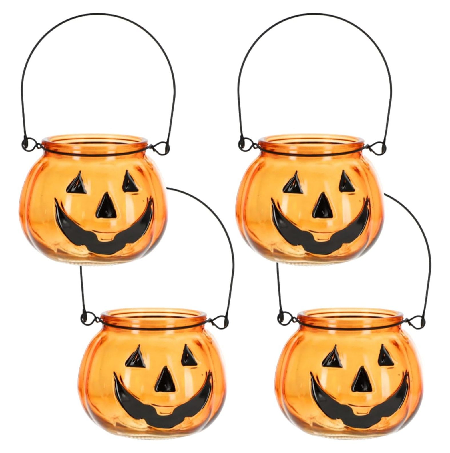 ACHED Pumpkin Glass Tealight Candle Holders 4 Inches Spooky Pumpkin Candle Centerpiece Lighting