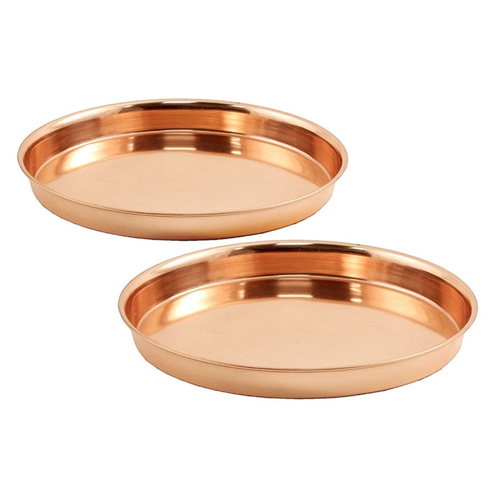Set of 2 Round Copper-Plated Stainless Steel Trays