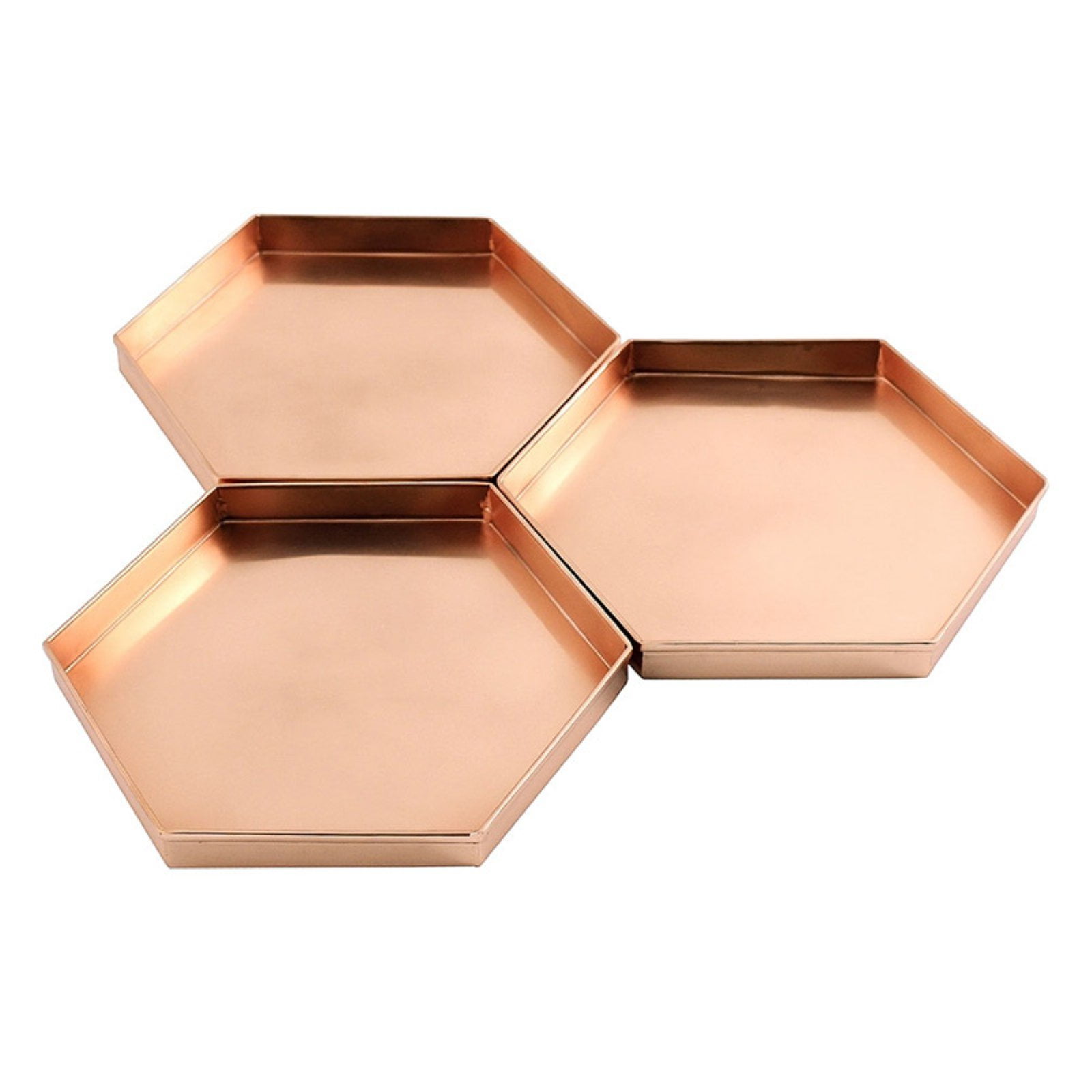 Hexagonal Copper-Plated Stainless Steel Decorative Trays, Set of 3