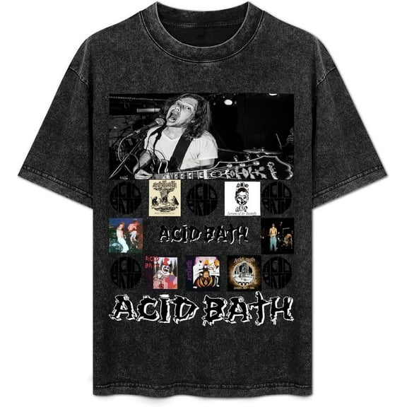 ACID Music BATH Men's Women's Crew Cotton Neck Short Shirts Sleeved Hip-Hop Graphics Tee Street Retro Classic Casual Loose T-Shirt