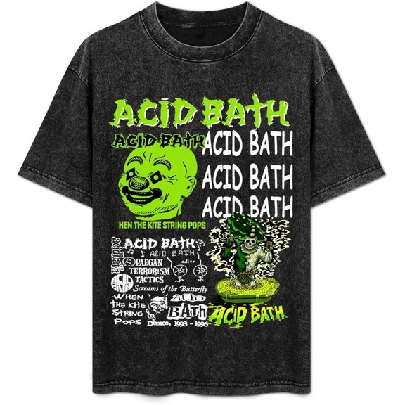 ACID Music BATH Men's Women's Crew Cotton Neck Short Shirts Sleeved Hip-Hop Graphics Tee Street Retro Classic Casual Loose T-Shirt