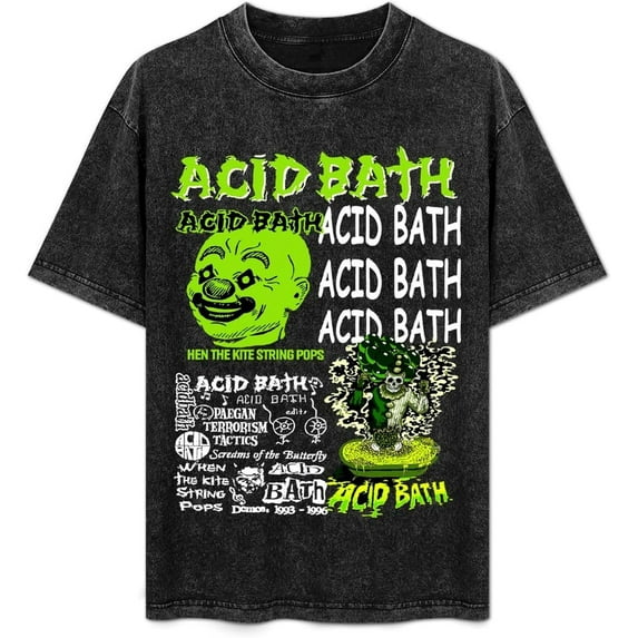 ACID Music BATH Men's Women's Crew Cotton Neck Short Shirts Sleeved Hip-Hop Graphics Tee Street Retro Classic Casual Loose T-Shirt