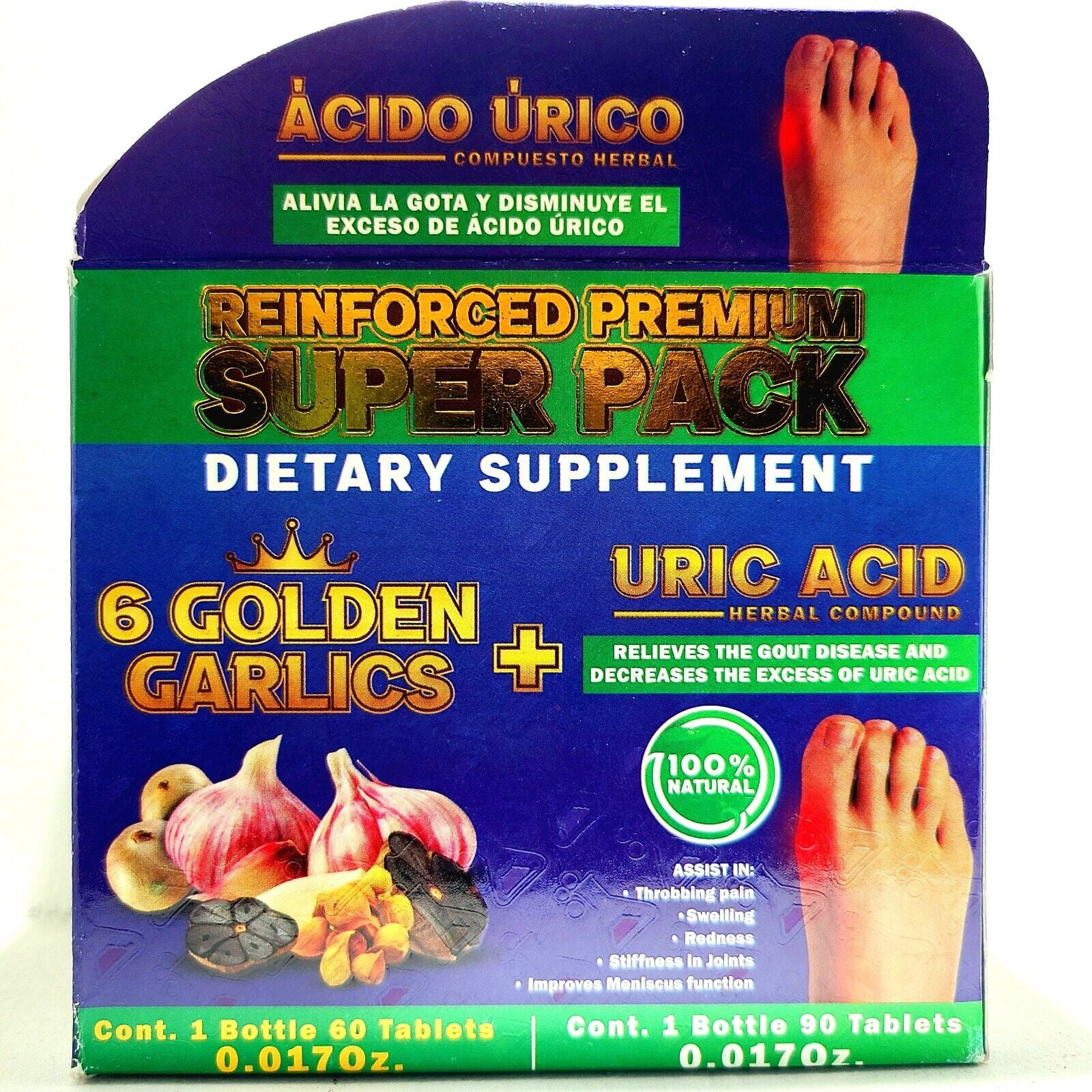 ACIDO URICO pain reliever for foot, toes and joint URIC ACID 150 tabs 6 GARL1CS