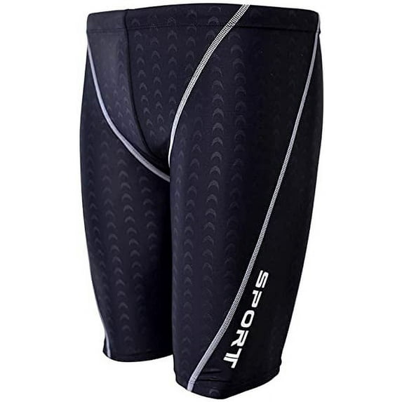 ACIRAE Jammer Swimsuit Mens Athletic Solid Swim Jammers Endurance Long Racing Training Swimsuit,Black Sport/L