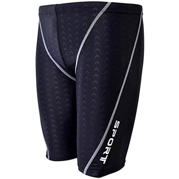 ACIRAE Jammer Swimsuit Mens Athletic Solid Swim Jammers Endurance Long Racing Training Swimsuit,Black Sport/XL