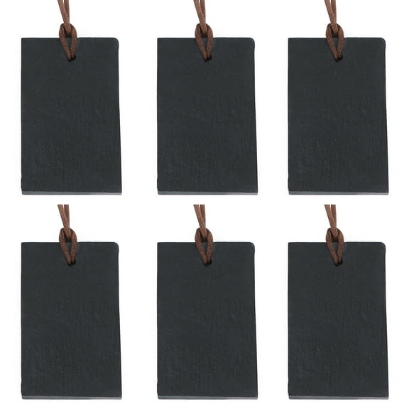 ACKEIVTO Mini Set of 6 Black Slate Hanging Chalkboard Tags Erasable Write On Wine Bottle Label Signs