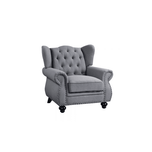Gray Tufted Wingback Accent Chair with Nailhead Trim