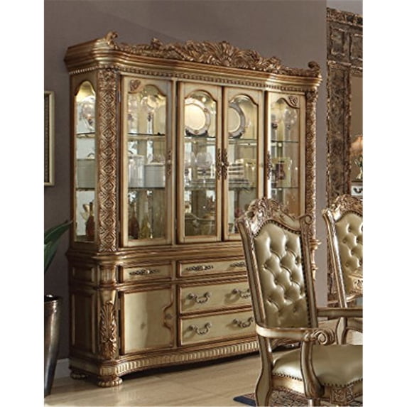 ACME Vendome Hutch & Buffet, Gold Patina & Bone (1Set/2Ctn)-Color:Gold Patina & Bone,Quantity:1,Style:Vintage/Traditional/Victorian