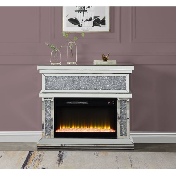 ACM-AC00511 - ACME Noralie Fireplace, Mirrored & Faux Diamonds
