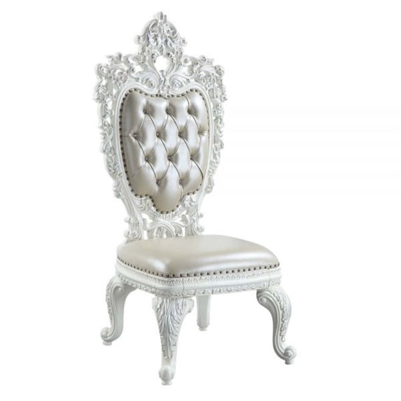 Acme Furniture Vanaheim Side Chair (Set-2) Beige Synthetic Leather & Antique White