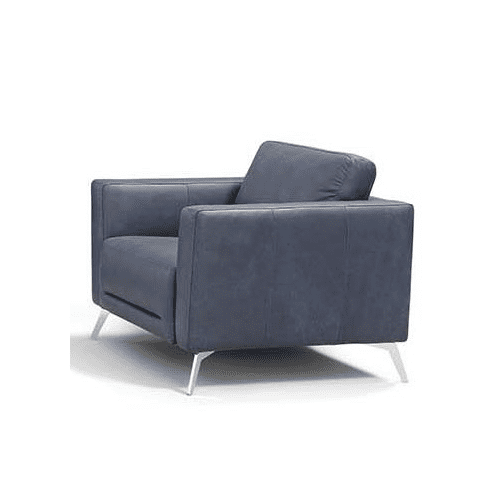 Serene Blue Leather Accent Chair with Chrome Legs