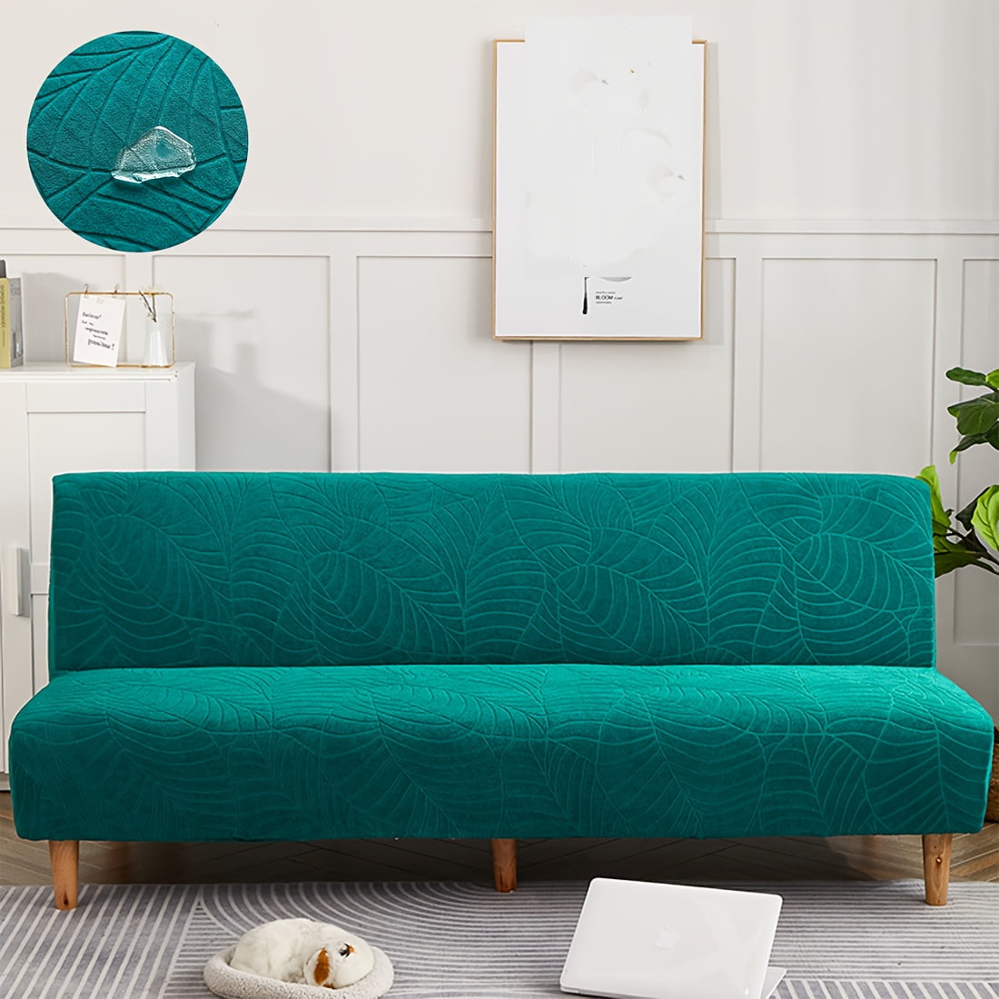 ACMDL 1pc Water Resistant Leaf Texture Jacquard Stretch Futon Cover