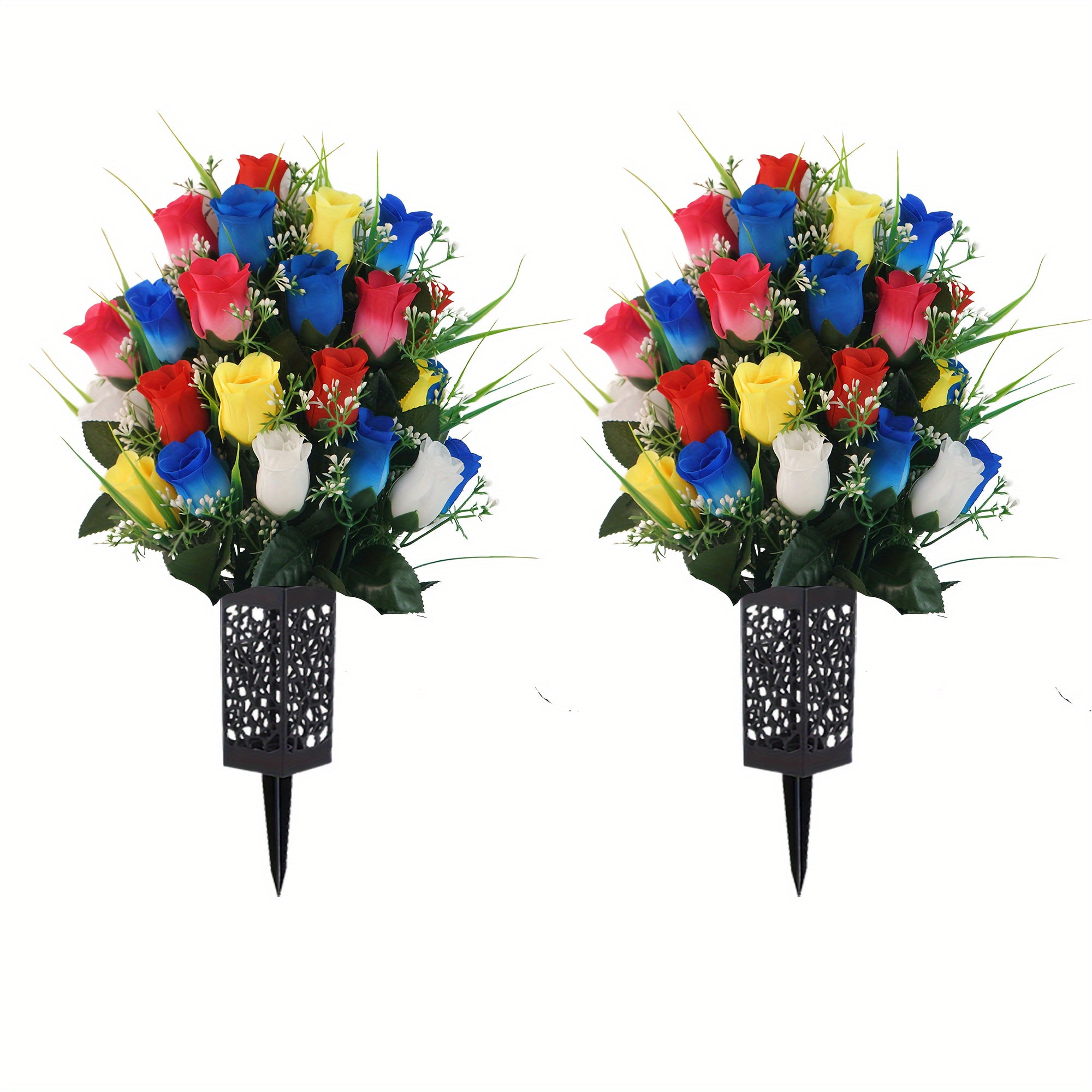 ACMDL 2 Sets Of Artificial Cemetery Flowers With Flower Pots Roses