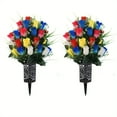 ACMDL 2 Sets Of Artificial Cemetery Flowers With Flower Pots Roses