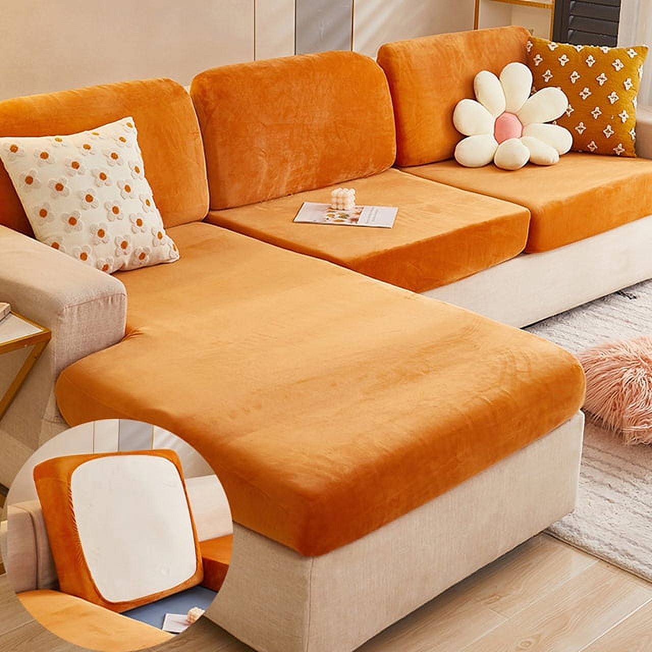ACMDL Fabric Sofa Cushion Covers Elastic Couch Cover L Shaped Sofa Seat