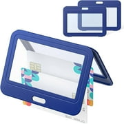 ACMDL  ID Badge Holder with Double-Sided Windows  Horizontal Hard Plastic Case  Blue  3 Pack