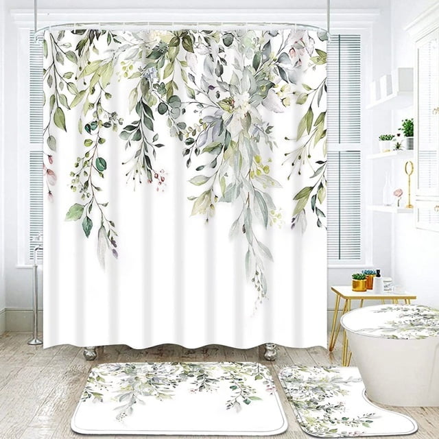 ACMDL Leaves Shower Curtain Sets Spring Rural Plant Flower Bathroom ...