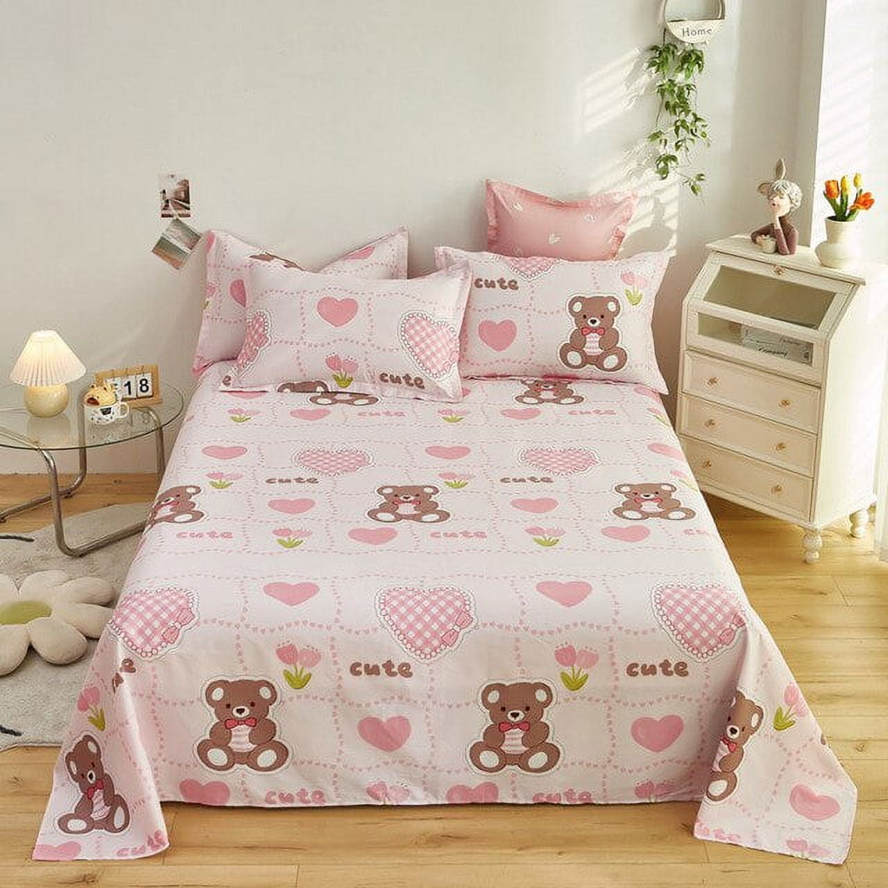 ACMDL Pure Cotton Flat Sheets for Bed Soft Skinfriendly Cartoon Print Bedsheet Couple King Size
