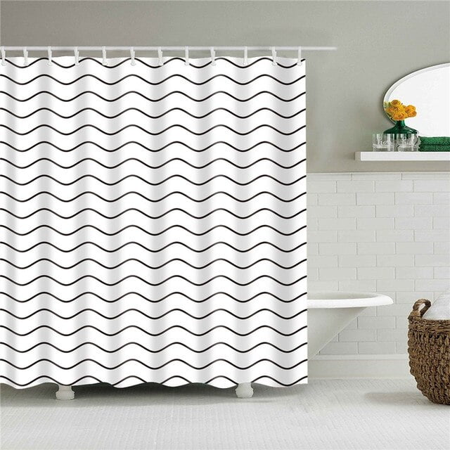 ACMDL White Wave Stripe Geometric Bathroom Shower Curtains Frabic ...