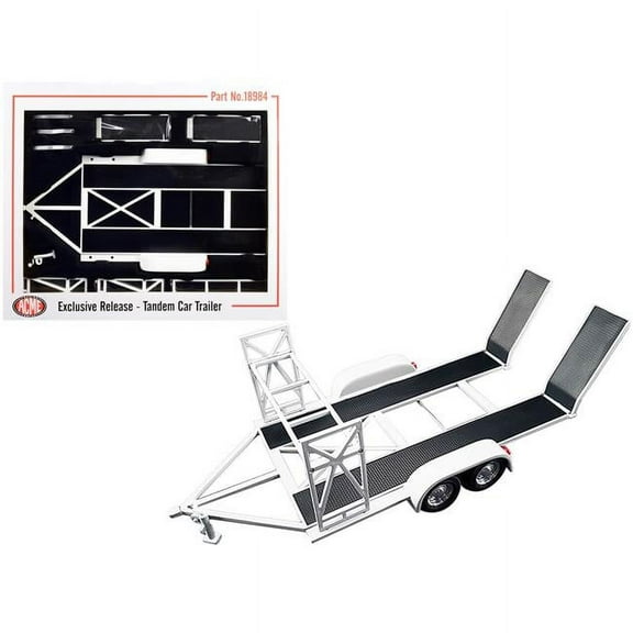ACME 18984 Tandem Car Trailer with Tire Rack White 1 by 18 Scale Diecast Model Car