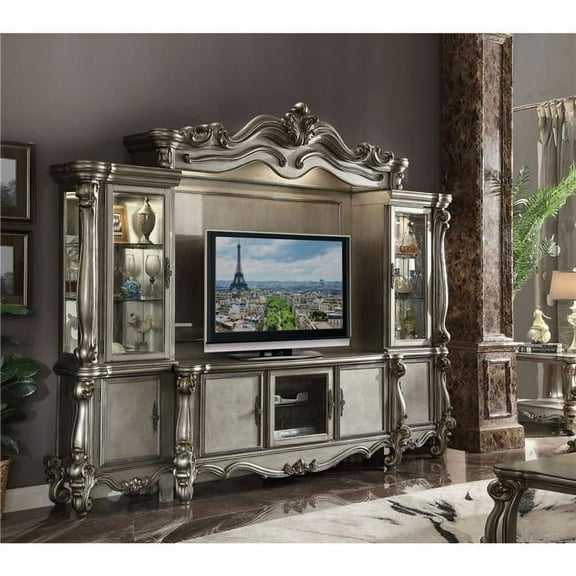 ACME 4 Piece Versailles Entertainment Center - Antique Platinum - 95 x 118 x 21 in.