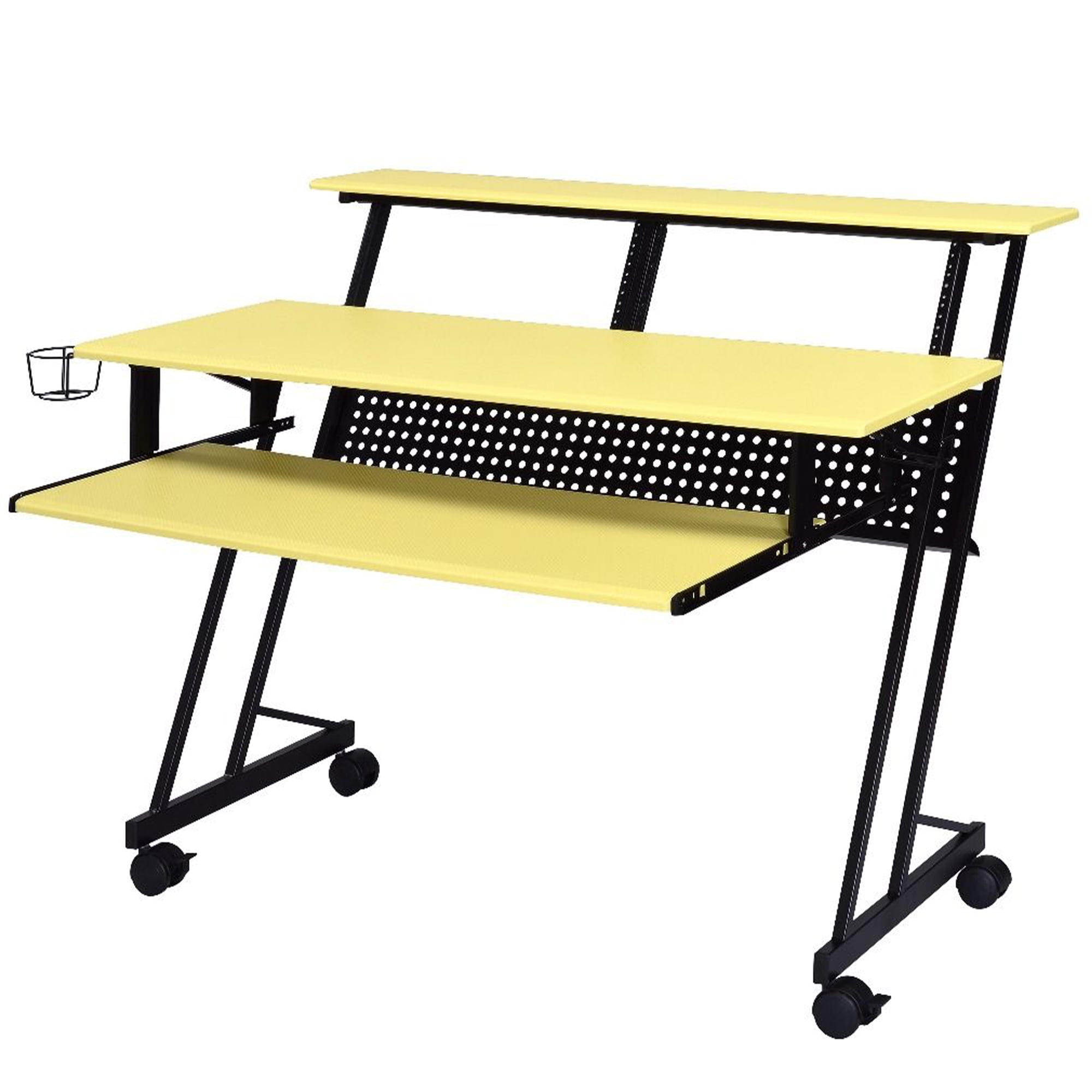 Studio 53'' Yellow Wood Desk with Cup Holder & Keyboard Tray