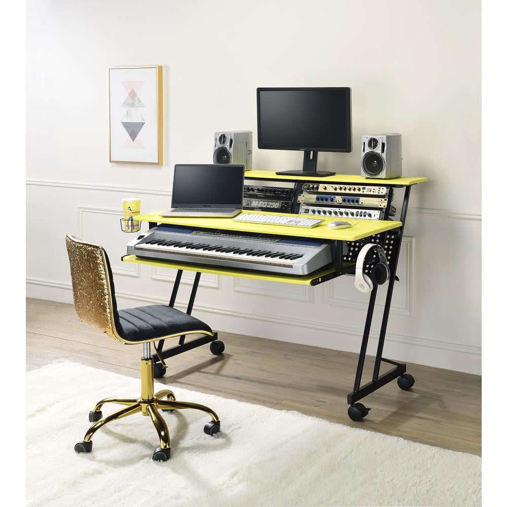 Studio 53'' Yellow Wood Desk with Cup Holder & Keyboard Tray