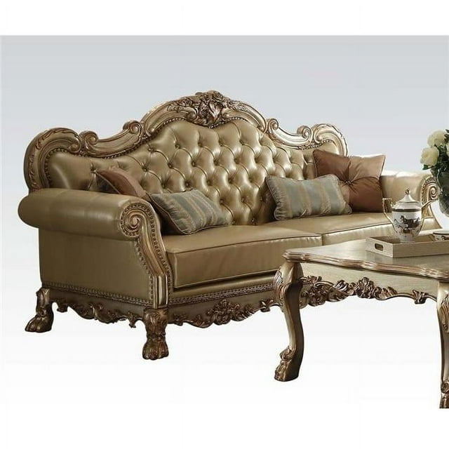 ACME 53160 Dresden Sofa with 4 Pillows&#44; Bone PU & Gold Patina - 43 x 87 x 41 in.