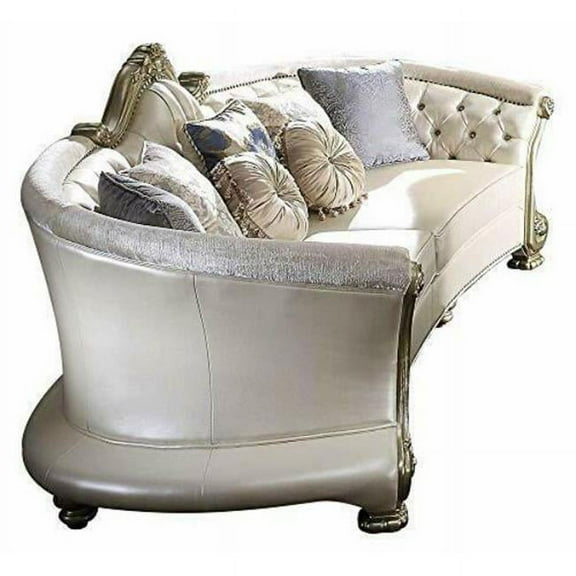 ACME Dresden II Faux Leather Tufted Rolled Arm Sofa with 7 Pillows in Pearl