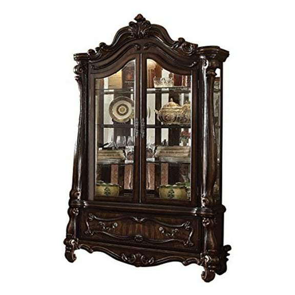 ACME 61158 2 Piece Versailles Curio Cabinet - Cherry Oak - 92 x 54 x 21 in.