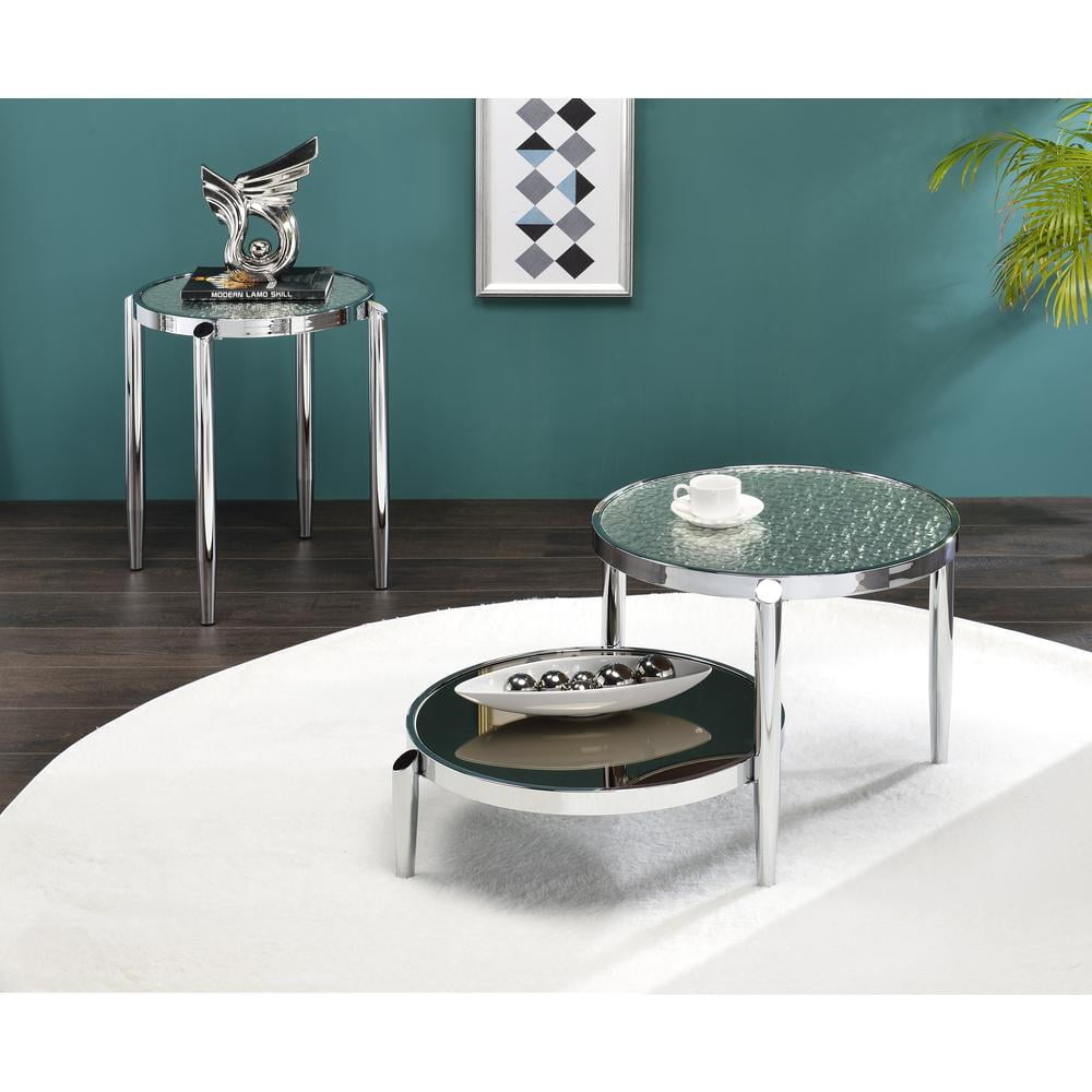 Chic 37" Chrome Round Nesting Coffee Table with Mirrored Glass