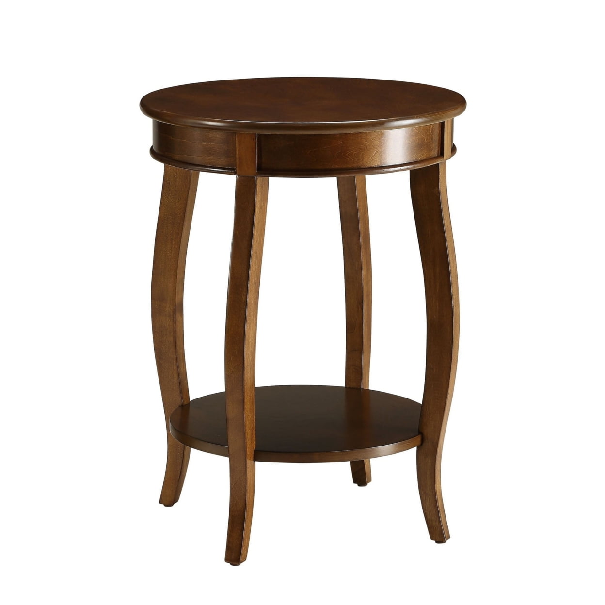 Alberta Walnut Round Wooden End Table with Shelf